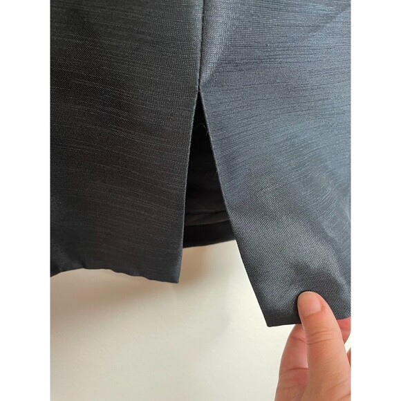 Tahari ASL Size 8 Surplice Ruched Sheath Dress Navy Blue Satin Portrait Collar - Picture 12 of 13